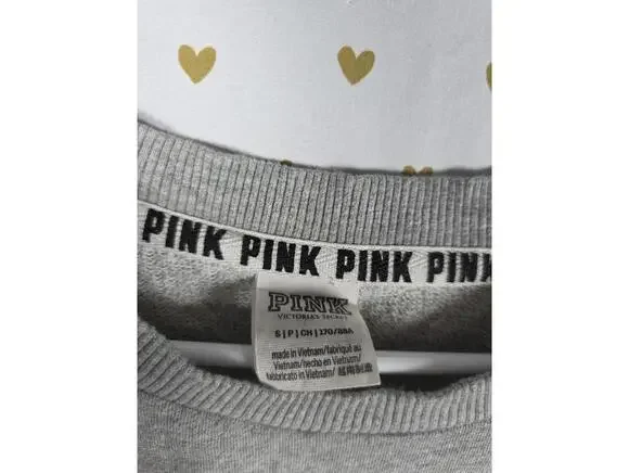 Victorias Secret Pink Grey raised logo sweater crew SMALL - Picture 4 of 5